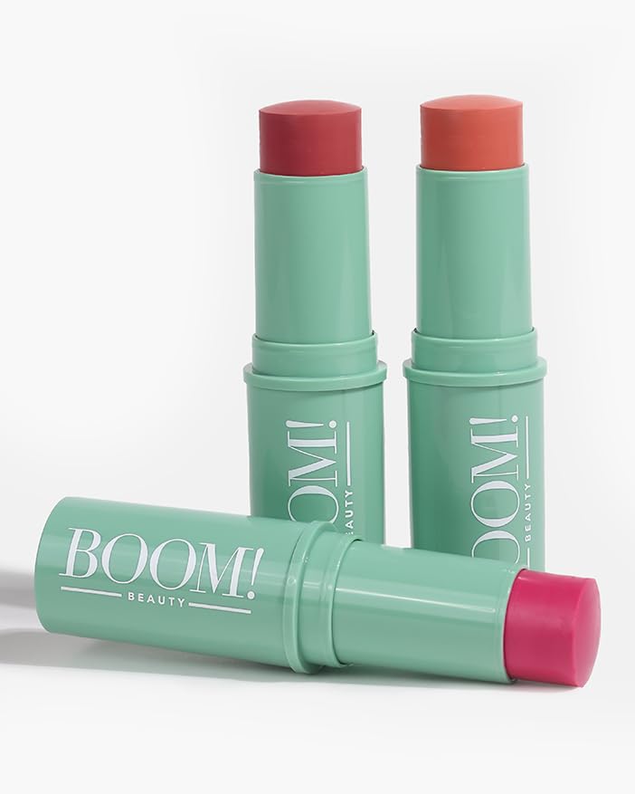 Boomstick Trio  Cheek and Lip: Peony Pink, Golden Peach and Rose Nude 3-in-1 Blush, Eye and Lip Stick Pen for All Skin Types Boom Beauty by Cindy Joseph
