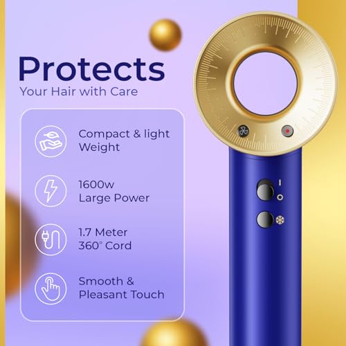Image of VGR V-445 Professional Hair Dryer with High-Speed 110000 RPM BLDC Motor with 3 Speed & 4 Temperature Settings, Independent Cool Shot, Overheat Protection, 1600W, 2 Years Warranty (Blue)