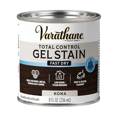 Image of Varathane Total Control Gel Stain | Low Odor Water-Based Formula | Thick Gel Formula for Vertical Surfaces | Ideal for Wood, Metal & Fiberglass | Half Pint | Kona