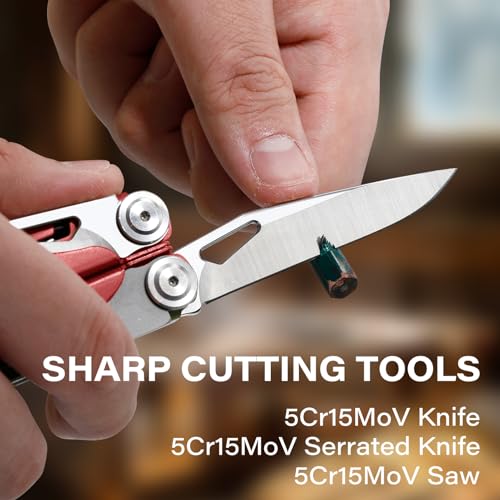 Image of 21-in-1 Multitool Pliers & Scissors w /Tungsten Cutters, Self-Locking | Durable EDC Set for Camping, DIY & Outdoor Survival, Pocket-sized Repair Kit, Brick Red