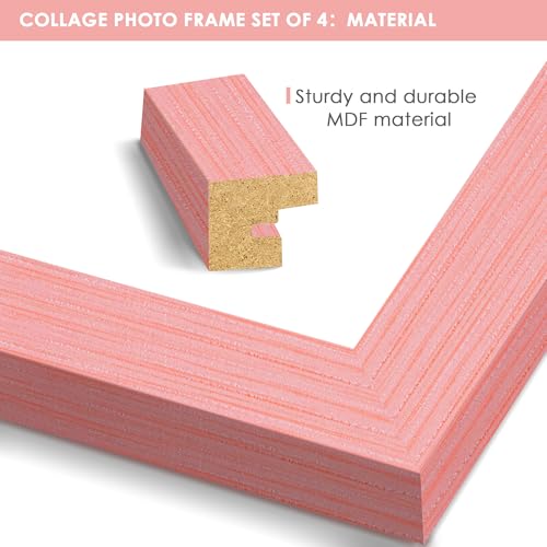 Image of DUENPY 4x6 Collage Frame Tempered Glass For 4 4x6 Photos Pink