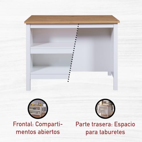 Miniatura 6 de Inter Link - Cocina De Isla - Isla Central - Encimera - Mueble De Cocina Con Estantes - Melamina - Longitud 124cm - Altura 82 Cm - Profundidad 75 Cm - Julina - Blanc Chêne Artisan