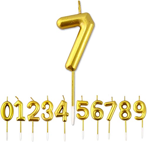 Image of AR Giftzadda Number Cake Topper Golden Chrome Candle for 2nd Birthday /Anniversary Party Celebrations Pack of 1 (7 Number Gold Chrome Candle)