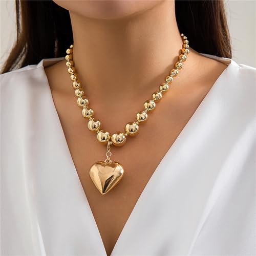 YBMYCM Heart Pendant Choker Necklaces Chunky Golden Bead Choker Necklaces for Women Gifts Jewelry2