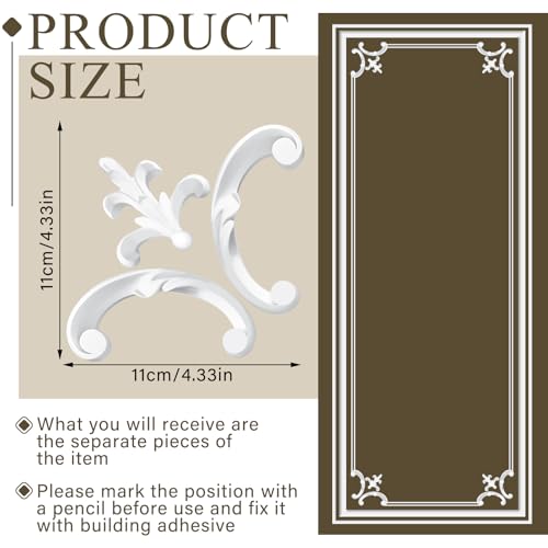 Pangda Corner Wall Molding French Style Wainscoting Panels Flora Moulding Corner Panel Wall Molding Kit for Cabinet Picture Frames Decor, Not Include Glue(8 Pcs,Fleur De Lis Style) by Pangda - Image 2