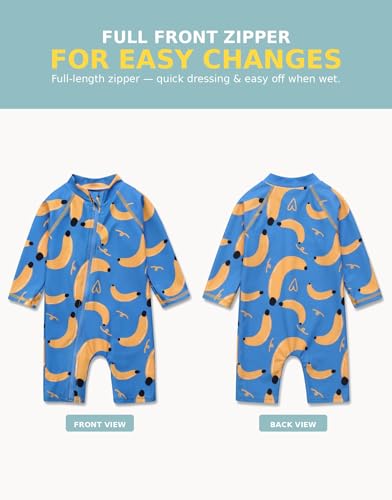 Image of VAENAIT BABY Zip & Snap Rash Guard Swimsuit, UPF 50+ One-Piece Long Sleeve Swimwear, Quick Dry Infant Beach Suit for 0~2T