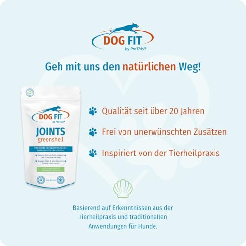 DOG FIT by PreThis® Joints greenshell | Grünlippmuschel & Kollagen für Hunde | Gelenk-Vitalstoffe mit Vitamin B12 (Methylcobalamin) & E | Für alle Hundegrößen