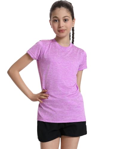 Image of 5 Pack Girls Athletic Shirts Short Sleeve Dry Fit T-Shirts Tops for Teens | Soft and Breathable Fabric, Bright and Cute Colors, Longer Length Design, Colorfast and Anti-Wrinkle