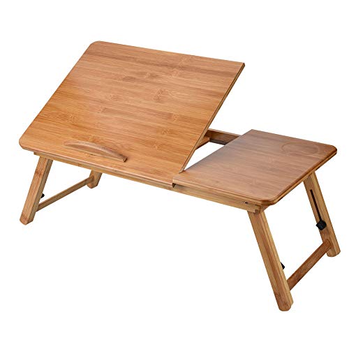 Soporte de bambú Ajustable para computadora portátil, Mesa de Cama Plegable, Mesa de computadora pequeña, Soporte de Bandeja de Lectura Plegable para Escritorio de sofá Cama (62x34cm)