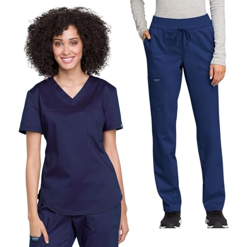 Ensemble d'infirmière Cherokee WW657 bleu marine taille S haut col en V et pantalon WW105