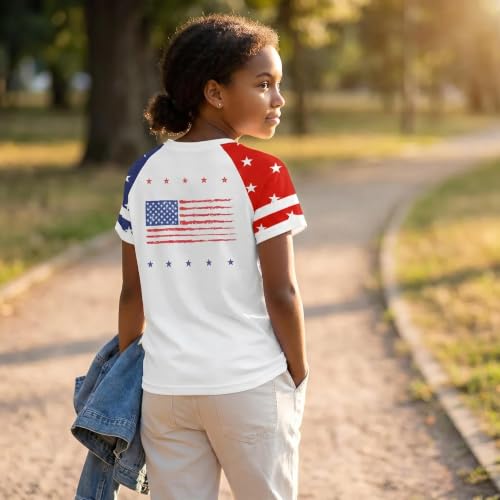 Image of 4th of July Shirts for Girls Patriotic American Flag Kids Clothing