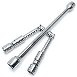 TONDA 4 Way Lug Wrench, Cross Wrench, Foldable Tire Iron Lug Nut Wrench Universal Multi Size Chrome Plated Carbon Steel