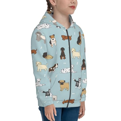 Cartoon Doodle Puppy Kids Pullover Hoodies Boys Zip Up Sweatshirts Girls Athletic Clothes with Pocket4
