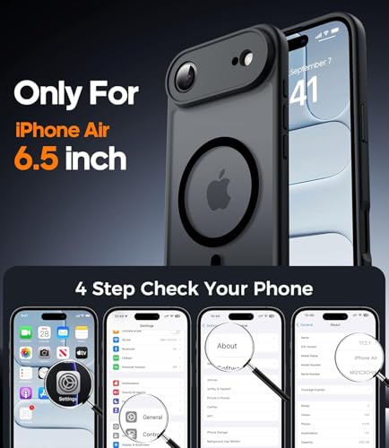 Image of Elzzi Magnetic for iPhone 17 Air Case (Compatible with MagSafe)(with Camera Lens Protection) Slim Translucent Matte Shockproof with Anti-Fingerprint Phone Case,Black