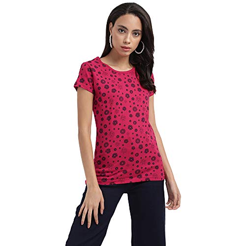 Buy V2 VALUE & VARIETY Women Hosiery Half Sleeves Printed Top (Fuchsia