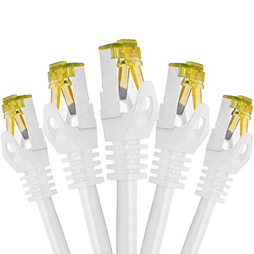 BIGtec LAN Kabel 5 St&uuml;ck 5m Netzwerkkabel CAT7 Ethernet Internet Patchkabel CAT.7 wei&szlig; Gigabit doppelt geschirmt Netzwerke Router Switch 2 x Stecker RJ45 kompatibel zu CAT.5 CAT.6 CAT.6a CAT.8