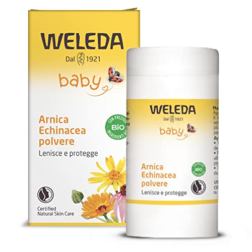 Weleda Arnica Echinacea polvere, talco in polvere per il trattamento dell'ombelico del neonato, assorbe l'umidità e protegge da irritazioni nelle pieghe cutanee (1X20g)