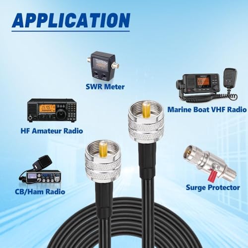 Image of Superbat PL259 RG8X Coaxial Cable 20ft PL-259 UHF Male 50 ohm Coax Cable | Low Loss cb antenna cables for HAM CB Radio Antenna Analyzer Dummy Load SWR Meter Coax Switch Tuner etc.