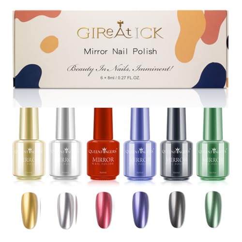 Smalto per Unghie Gireatick 6 Colori Metallizzato, Smalto per Unghie a Lunga Durata Effetto Semi-specchio Magico 6 pezzi