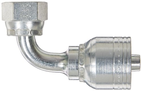 Image of Aeroquip 1AA6FRB6 Carbon Steel Global TTC (Thru the Cover) Crimp Hose Fitting Female ORS Swivel, 90 Degree Elbow, 3 /8 inch Hose ID, 11 /16 inch - 16 Thread