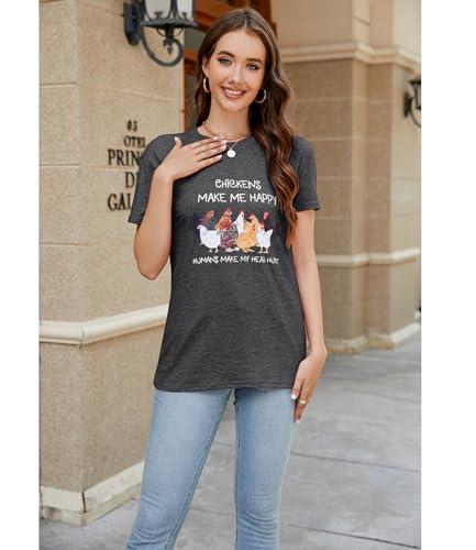 Women's Letter Print Short Sleeves Casual Tops Funny Chicken Graphic T-Shirt2