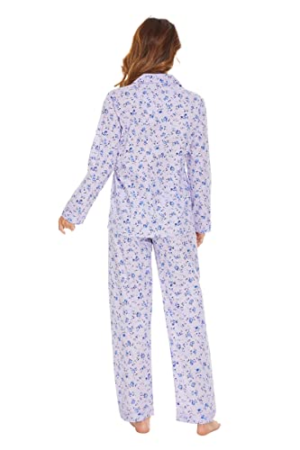 Image of GLOBAL Women Cotton Pajamas Long Sleeve PJs Button Down Sleepwear S-3XL