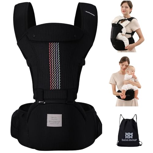 Bebear Portabebés,Bebamour Portabebés de 0 a 36 meses, mochila portabebés con malla de aire 3D para recién nacidos y niños pequeños(Black Pro)