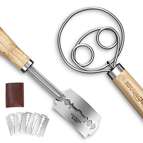 Buy Danish Dough Whisk and Bread Lame Set, Bread Mixer Wooden Handle