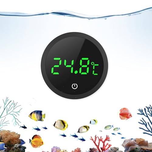 OQIMAX Aquarium Thermometer Mini, Digital Aquarienthermometer LED Display with Touch Screen, High Precision Temperature Sensor, Glue-On Mini Marine Temperature Sensor for Freshwater Marine Aquariums