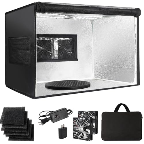 Airbrush Spray Booth Portabe - with LED LightsTurntable & Dual Exhaust Fans &ndash; Foldable Paint Booth...