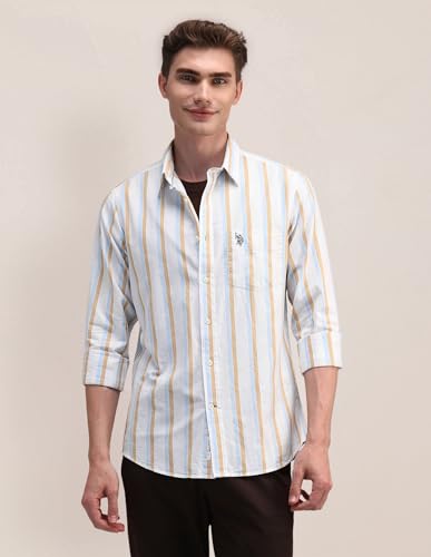 Image of U.S. Polo Assn. Men's Cotton Regular Fit US Polo Ass. Checked Button Down Long Sleeve Casual Regular 1621 Casual Shirts (UDSHT1439)