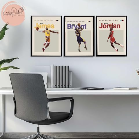 Image of DAKSHESTRY ARTWORKS Set of 3 Basketball Player Wall Art Prints - Motivational Sports Action Framed Posters for Living Room Bedroom Office Gaming Room Decor (A4 8x12 Inch, Black Frame)