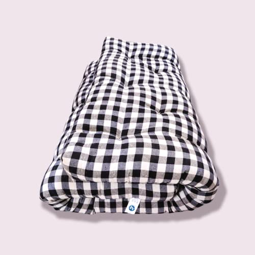 Image of ATOOTFUSION 5-Inch Thick Big Queen Size Cotton Box Quilt Mattress | Medium Firm | Foldable & Reversible | White and Black Checkered | Super Queen (78X60X5 Inches)