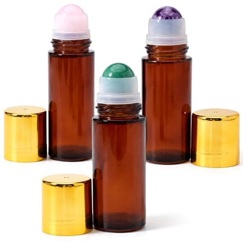 Botellas con rodillo de vidrio ámbar de 50 ml con gemas auténticas talladas 2