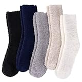 HIALTODAY 5 Paar Kuschelsocken Damen, Flauschige Bettsocken aus Korallenfleece, Dicke warme Plüschsocken, Weiche bequeme Flauschsocken im Winter