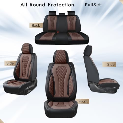 Image of Coverado Car Seat Covers, Seat Covers Full Set, Coffee Car Seat Cover, Auto Seat Covers Front Seats Rear Seat Cover, Luxury Car Seat Cushion,Leather Seat Cover Seat Protector Universal Fit Most Cars