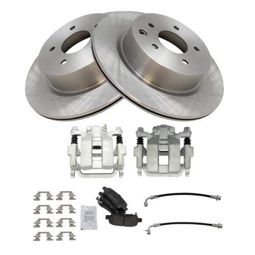 Image of TRQ Rear Brake Pad and Rotor Set Semi Metallic Rotors Calipers Compatible with 2006-2009 Infiniti M35 M45
