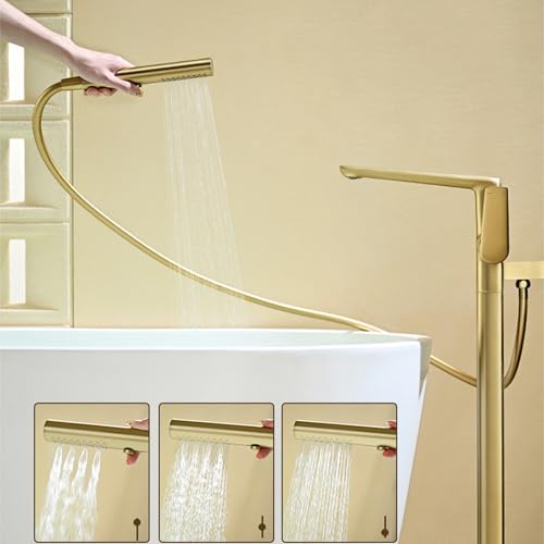 Mitigeur de baignoire sur pied en laiton brossé doré chic
