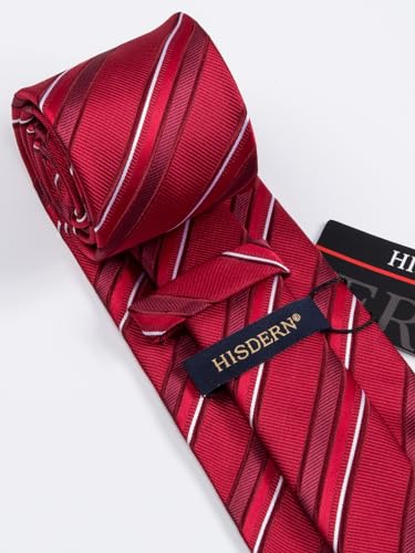 Image of HISDERN Mens Ties Set Stripe Plaid Ties for Men and Pocket Square Cufflinks Formal Silk Necktie Wedding Business