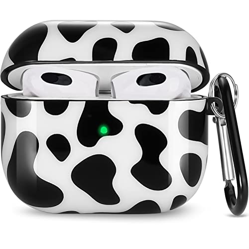 Coque AirPods 4 antichoc motif vache noire avec mousqueton de protection
