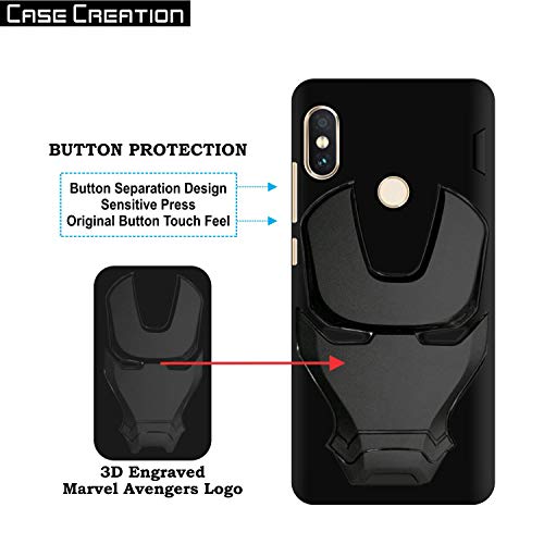 Image of COVERLY Official 3D Smooth Feel Avengers Logo Mask Soft Rugged Grip Iron Man Engraved Cartoon Movie Engraved Silicone Rubber Matte Strong Back Cover for Xiaomi Redmi Note 5 Pro - Black