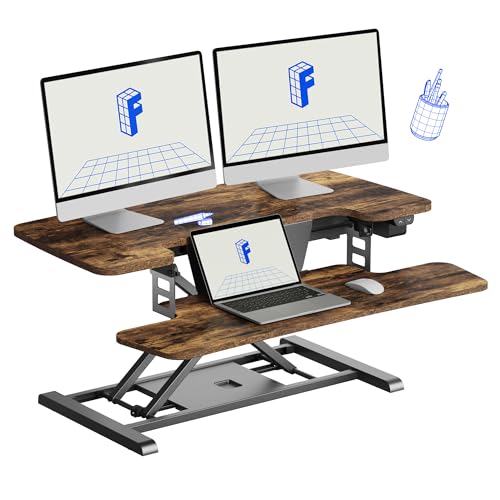 Image of FLEXISPOT 35 inch Electric Standing Desk Converter, Height Adjustable Motorized Desk Riser for Computer Monitors & Laptop Workstation, Rustic Color
