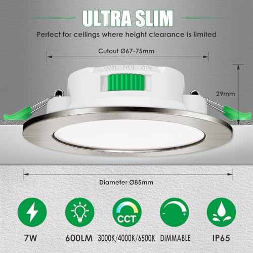 ALUSSO LED Downlights Ceiling Dimmable 7W IP65 Recessed Ceiling Lights 3000K Warm 4000K Neutral 6500K Adjustable Spotlights Ceiling Lights - Image 2