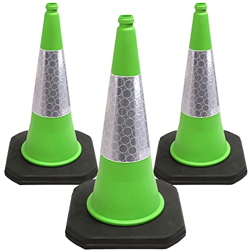 Street Solutions Traffic Cones - 750 mm Tall Traffic Cone - Self Weighted Road Cones, Pack of 3, Green