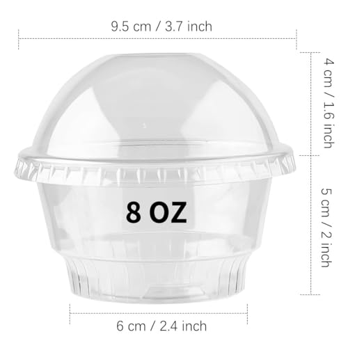 Zezzxu 50 Pack 8 oz Clear Plastic Cups with No Hole Dome Lids and Sporks Disposable Dessert Cups Mini Snack Bowls for Parfait, Ice Cream, Fruit, Cupcakes, Pudding