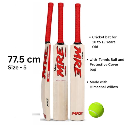 Image of Wooden Cricket Bat for Kids | Popular Willow Size 5 | Perfect for Boys 10-12 Years | Lightweight & Durable Cricket Training Bat with Tennis Ball and bat Cover