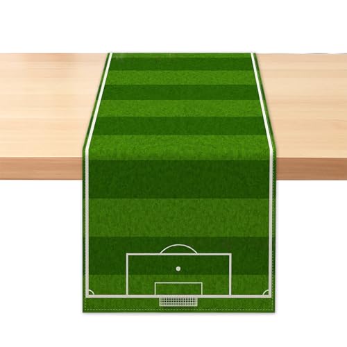 Vordpe Chemin de Table Football 33x183 cm, Décoration Anniversaire Thème Foot, Nappe Design Terrain de Football, Lavable, Idéal pour Table à Manger,...
