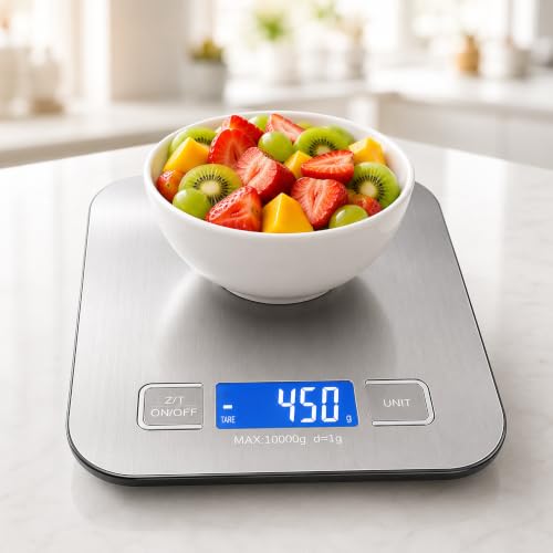 Balança de Cozinha Digital para Alimentos em Inox Resistente a Água Com Base Antiderrapante e Visor de Alta Definição Pesagem de 1g até 10kg