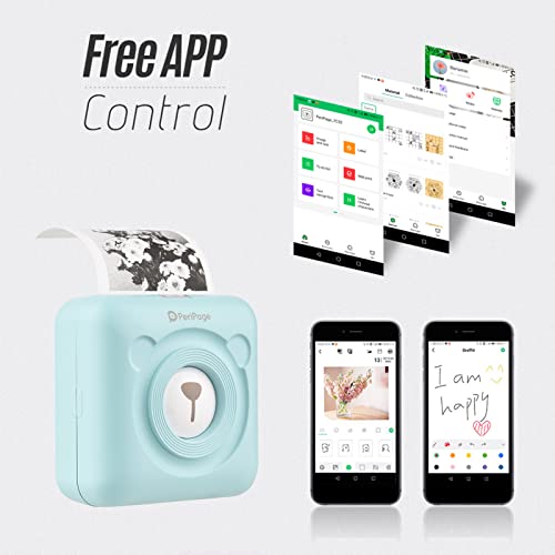 Bisofice PeriPage Mini Printer, Portable Thermal Printer for Smart Phone, Mini Sticker Printer with Bluetooth Wireless, A6 Thermal Label Printer with iOS & Android, Receipt, Notes, Photo (Blue)