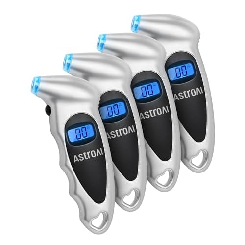 AstroAI Tire Pressure Gauge Digital 0-150PSI (Accurate in 0.1 Increments), 4 Units Stocking Stuffers for Car Truck Bicycle with Backlight LCD and Presta Valve Adaptor, Sliver (4 Pack) 4Pack 